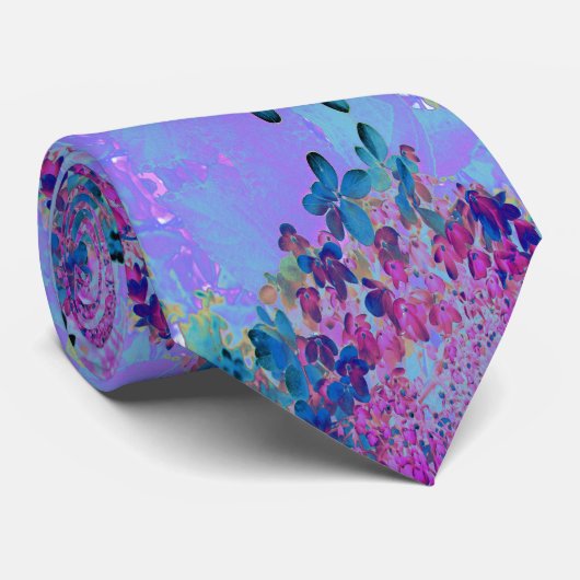 Cravate Élégant bleu foncé et lumière magenta Hydrangea (Roulé)