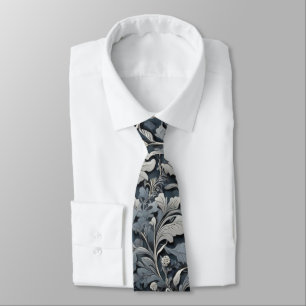 Cravate Elégant bleu poussiéreux argent blanc gris gris fl