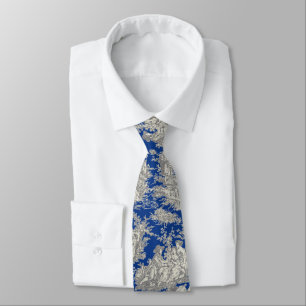 Cravate Elégant bleu vintage gris toile de jouy imprimé