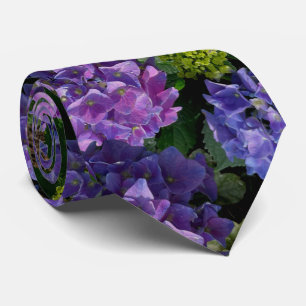 Cravate Elégant bleu violet magenta vert hydrangée florale