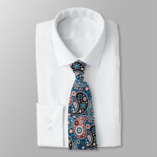 Cravate Elegant Blue and Red Persian Paisley Print (Attaché)