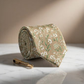 Cravate Élégant Botanique Beige