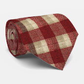 Cravate Elegant Burgundy Ivory Rust Red Plaid Pattern (Roulé)
