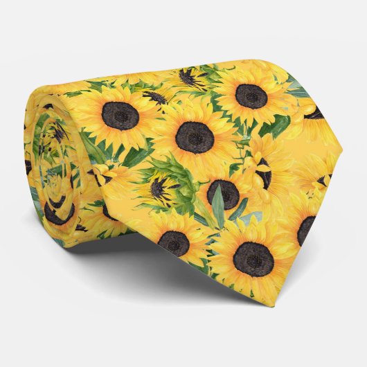 Cravate élégant carrelage tournesol motif floral (Roulé)