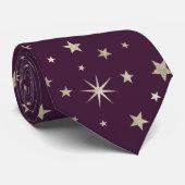Cravate Élégant Chic Bourgogne Violet Argent Étoiles Monog (Roulé)