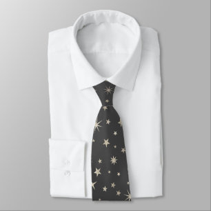 Cravate Élégant Chic Classy Gris Argent Étoiles Monogramme