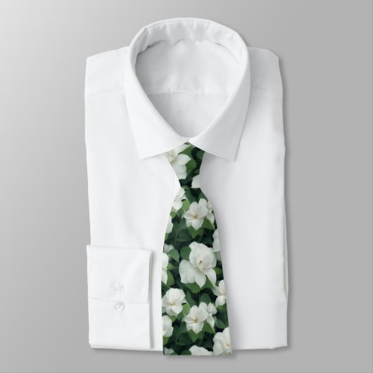 Cravate Élégant classique vert botanique blanc floral (Attaché)