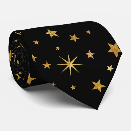 Cravate Élégant Classy Custom Monogram Black and Gold Star (Roulé)