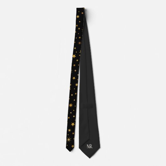 Cravate Élégant Classy Custom Monogram Black and Gold Star (Dos)