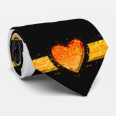 Cravate Elégant Coeur orange Saint Valentin sur Noir (Roulé)