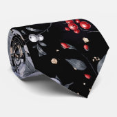 Cravate Elégant crâne Roses argent noir (Roulé)