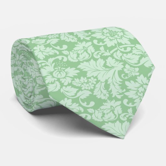 Cravate Élégant Damas Florales Mint-Green (Roulé)