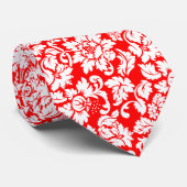 Cravate Élégant Damas Florales Rouge Et Blanc (Roulé)