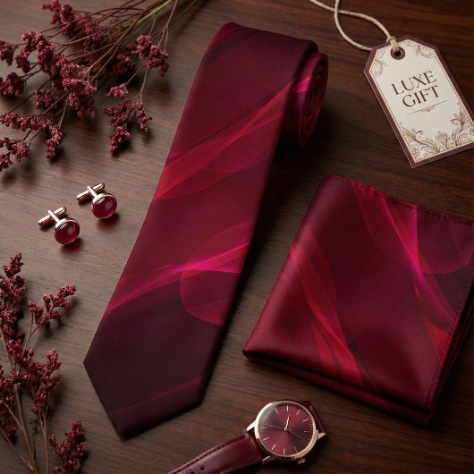 Cravate Elegant Deep Burgundy Abstract Wave
