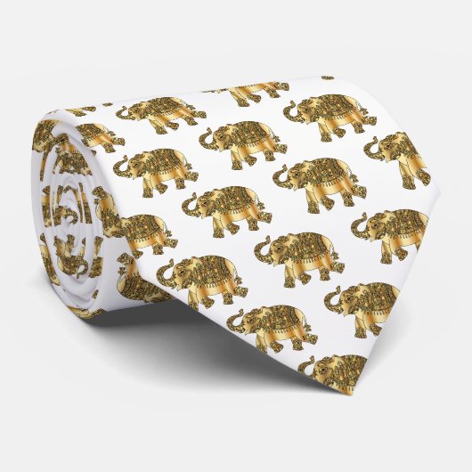 Cravate Élégant, éléphant doré, paisley (Roulé)
