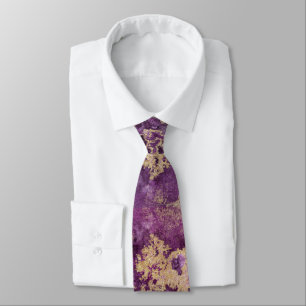 Cravate Élégant Encre Violette Et Or Pour Hommes De Grande
