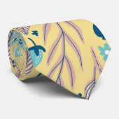 Cravate Élégant feuillage Turquoise et beige Motif floral  (Roulé)