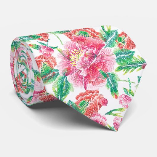 Cravate Élégant Fille Lumineuse Motif Fleurs Roses (Roulé)