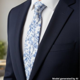Cravate Élégant floral bleu vintage français