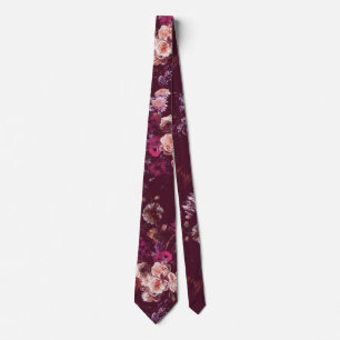Cravate Élégant Floral Burgundy Foncé Vintage Humeur 