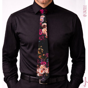Cravate Élégant Floral Burgundy Foncé Vintage Humeur