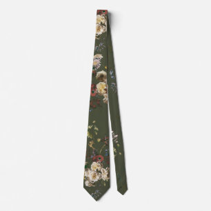 Cravate Élégant Floral Foncé Vintage