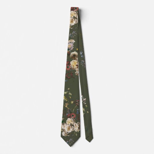 Cravate Élégant Floral Foncé Vintage (Devant)