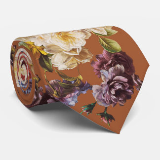 Cravate Élégant Floral Vintage Sombre Foncé sur Orange