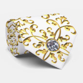 Cravate Elégant Formal Faux Blanc Or Faux Diamant (Roulé)