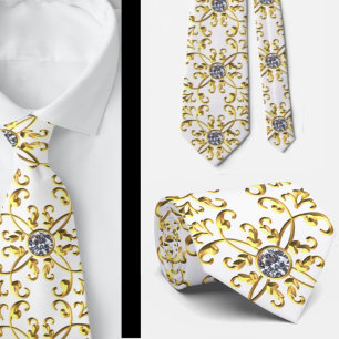 Cravate Elégant Formal Faux Blanc Or Faux Diamant