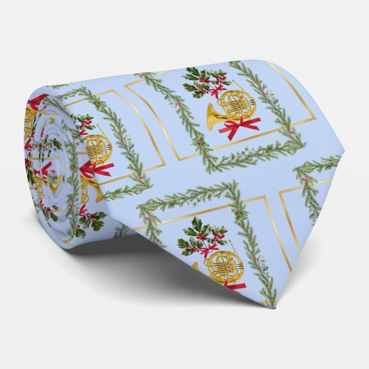 Cravate Elegant French Horn Christmas Light Blue Neck Tie (Roulé)