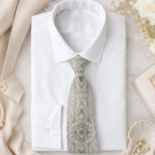 Cravate élégant girly chic gris crème beige blanc floral