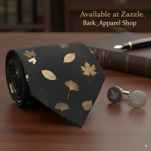 Cravate Elégant Gold Automne Feuilles Black Fall Thème