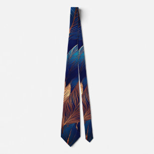 Cravate Elégant Gold Blue Foliage Nature Design