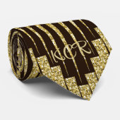 Cravate Élégant Gold Brown Ornamental Motif Initiales (Roulé)
