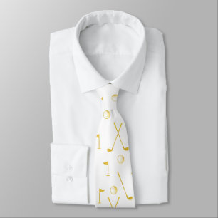 Cravate Elégant Gold Golf Motif Golfer Blanc