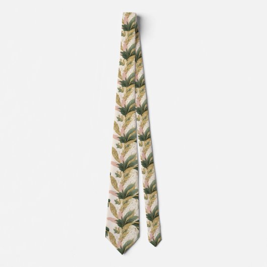 Cravate Elegant Gold & Green Botanical Leaf Pattern (Devant)