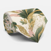 Cravate Elegant Gold & Green Botanical Leaf Pattern (Roulé)