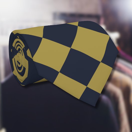 Cravate Elegant Gold & Navy Motif Diamant Bleu