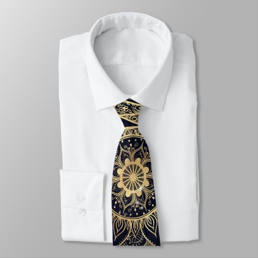 Cravate Elégant Gold Sun Mandala Blue Nebula Design (Attaché)