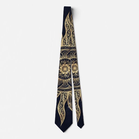 Cravate Elégant Gold Sun Mandala Blue Nebula Design (Devant)