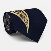Cravate Elégant Gold Sun Mandala Blue Nebula Design (Roulé)