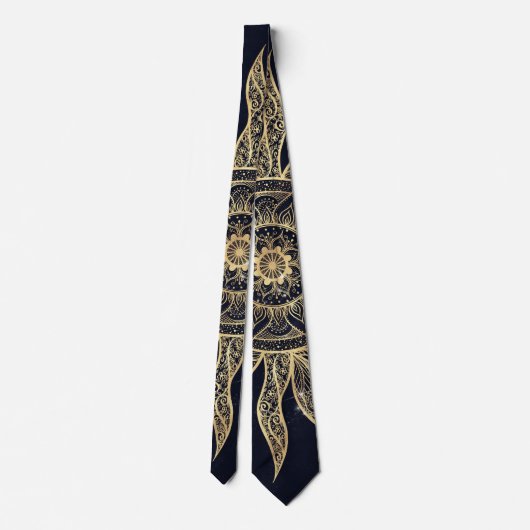 Cravate Elégant Gold Sun Mandala Blue Nebula Design (Dos)