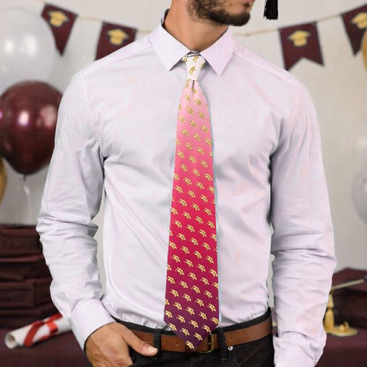 Cravate Elegant Graduation Tie Gold Mortarboard Pattern