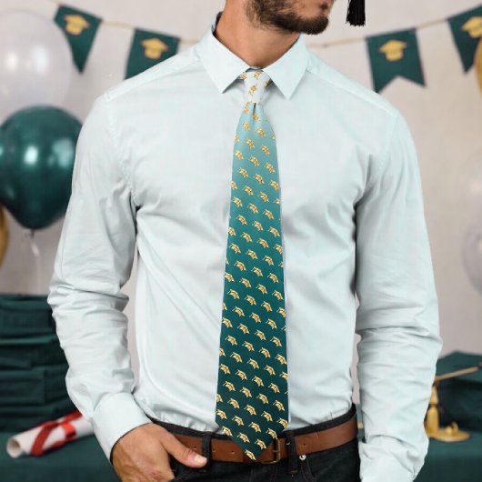 Cravate Elegant Graduation Tie Gold Mortarboard Pattern