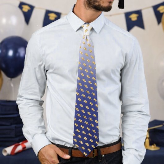 Cravate Elegant Graduation Tie Gold Mortarboard Pattern