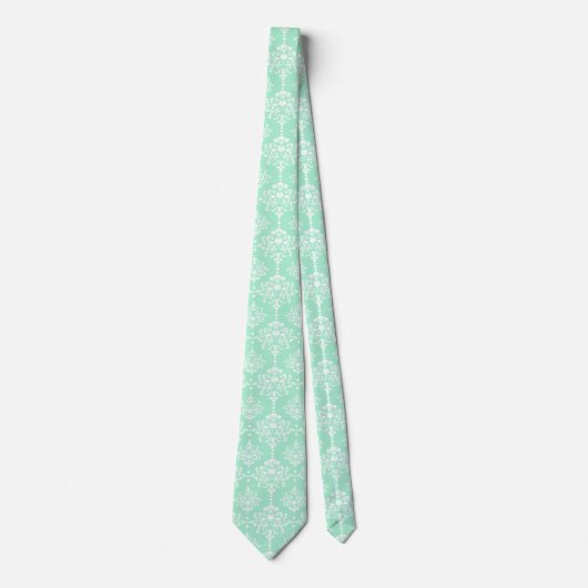 Cravate Élégant Groomsmen Damask Pattern Neo Mint Mariage (Devant)