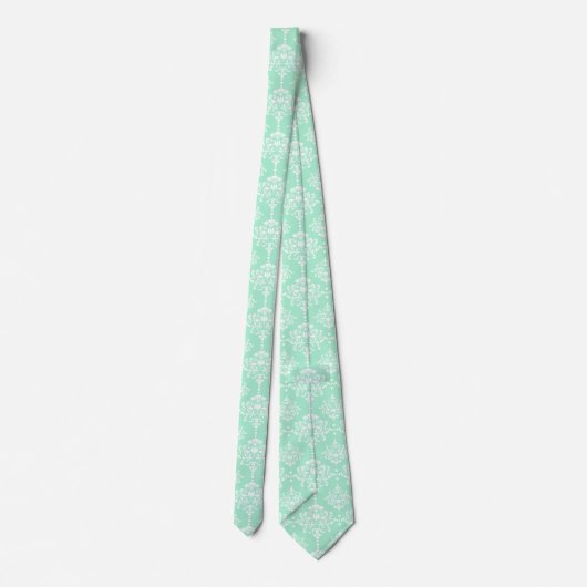 Cravate Élégant Groomsmen Damask Pattern Neo Mint Mariage (Dos)