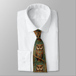 Cravate Élégant hibou rétro boho bohème bohème forêt verte