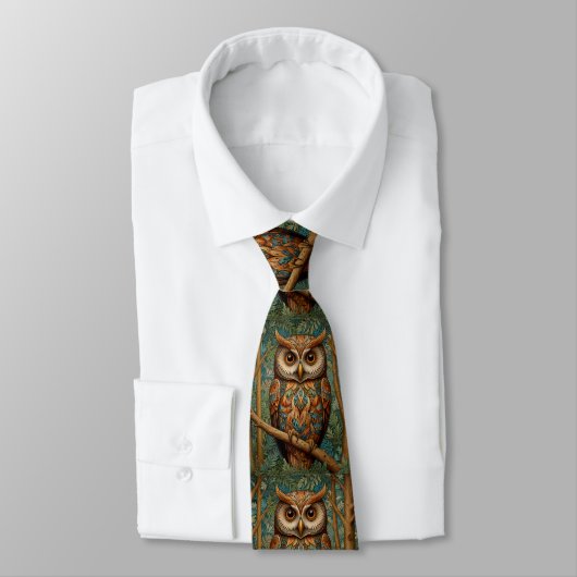 Cravate Élégant hibou rétro boho bohème bohème forêt verte (Attaché)